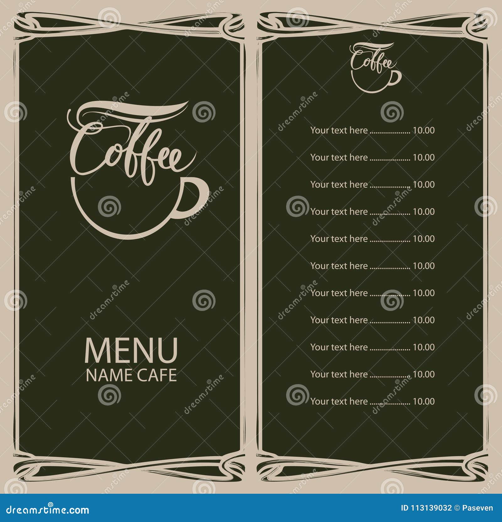Coffee Menu with Cup of Coffee and Price List Stock Vector