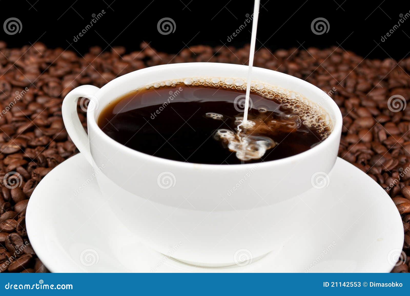Coffee With Milk And Coffee Beans Stock Image Image of warm, dark