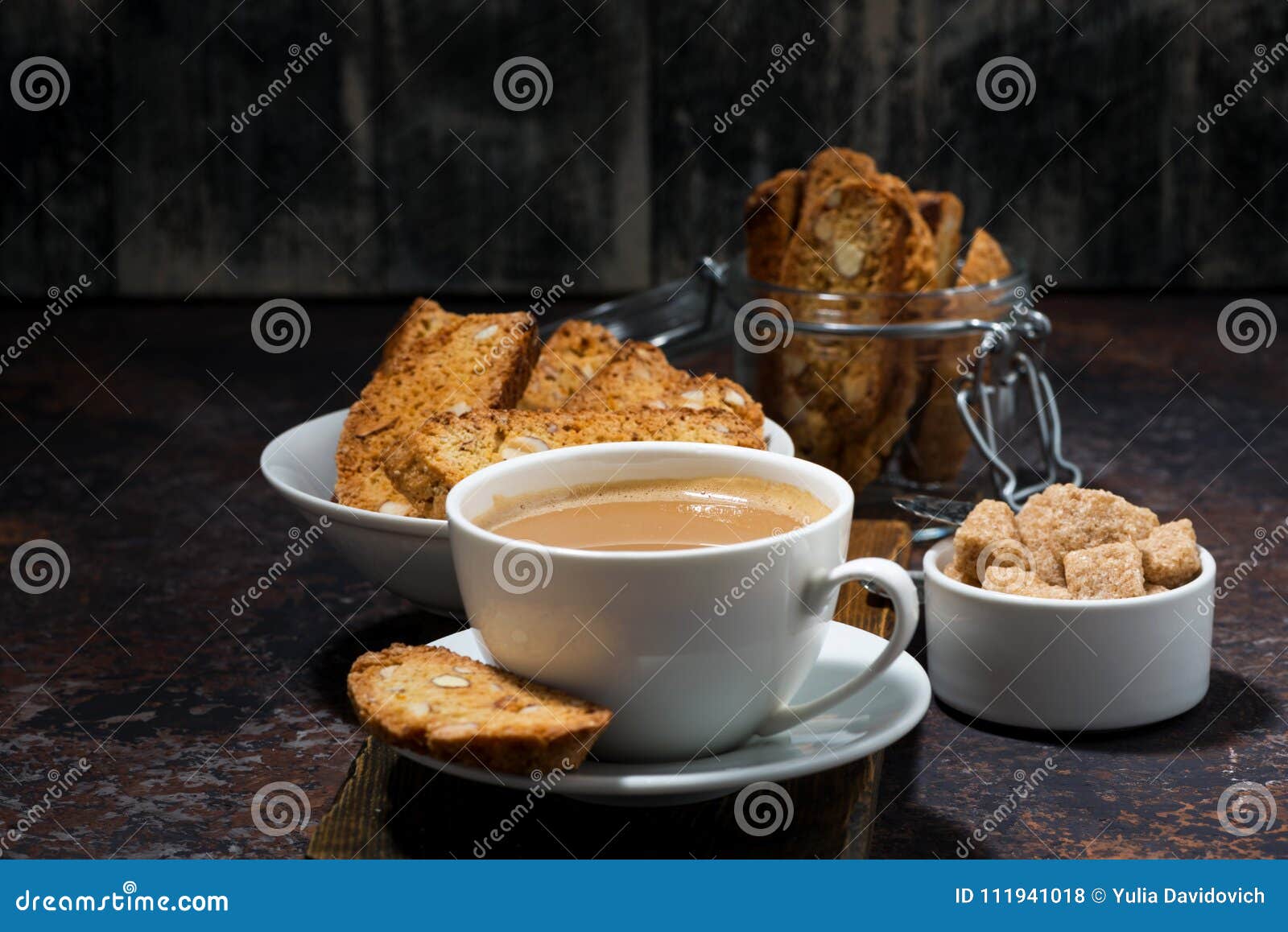 Coffee with Milk and Italian Cookies Cantucci Stock Photo Image of