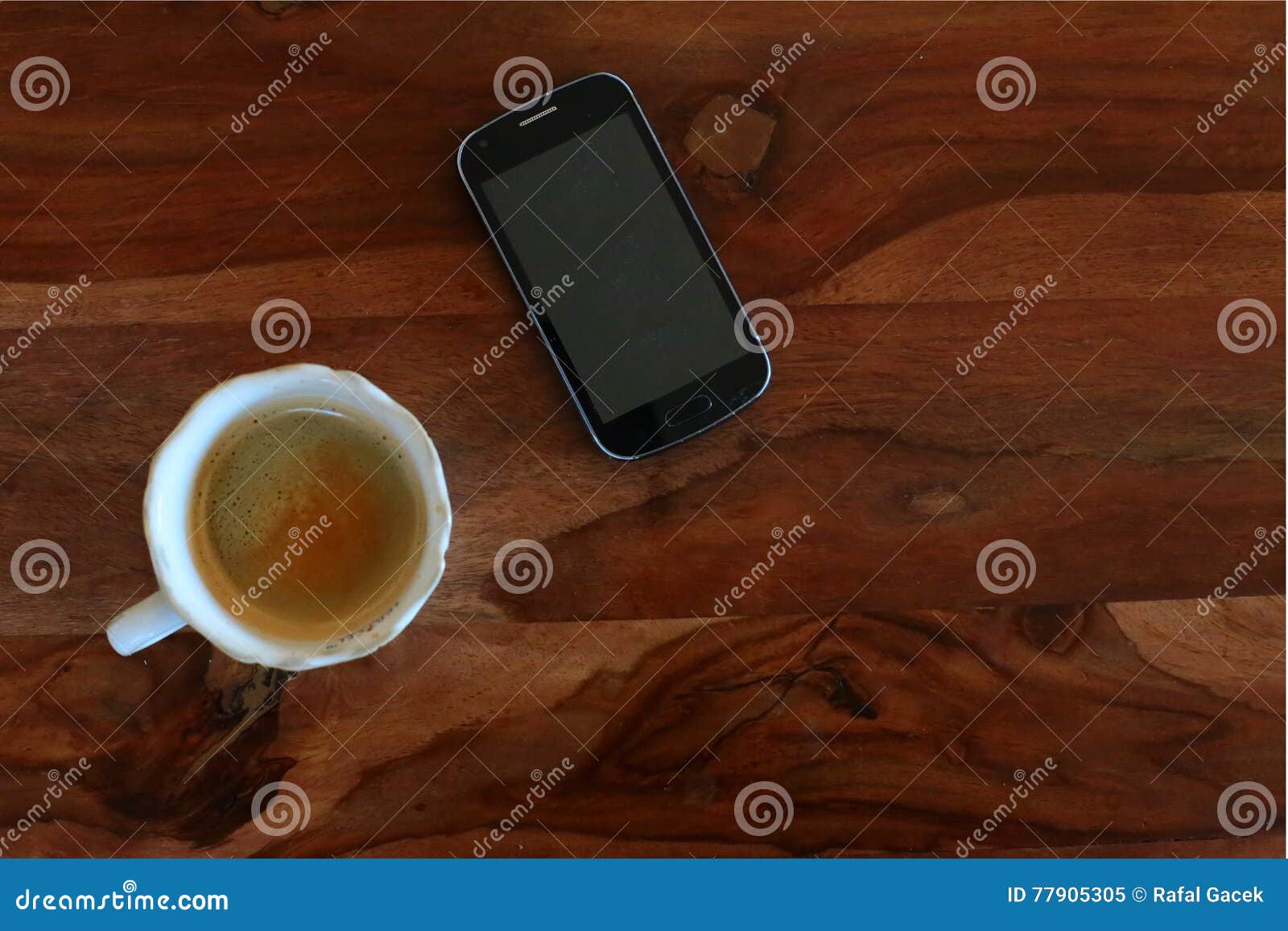 Coffee and Mobile Phone on the Wooden Table Stock Image Image of
