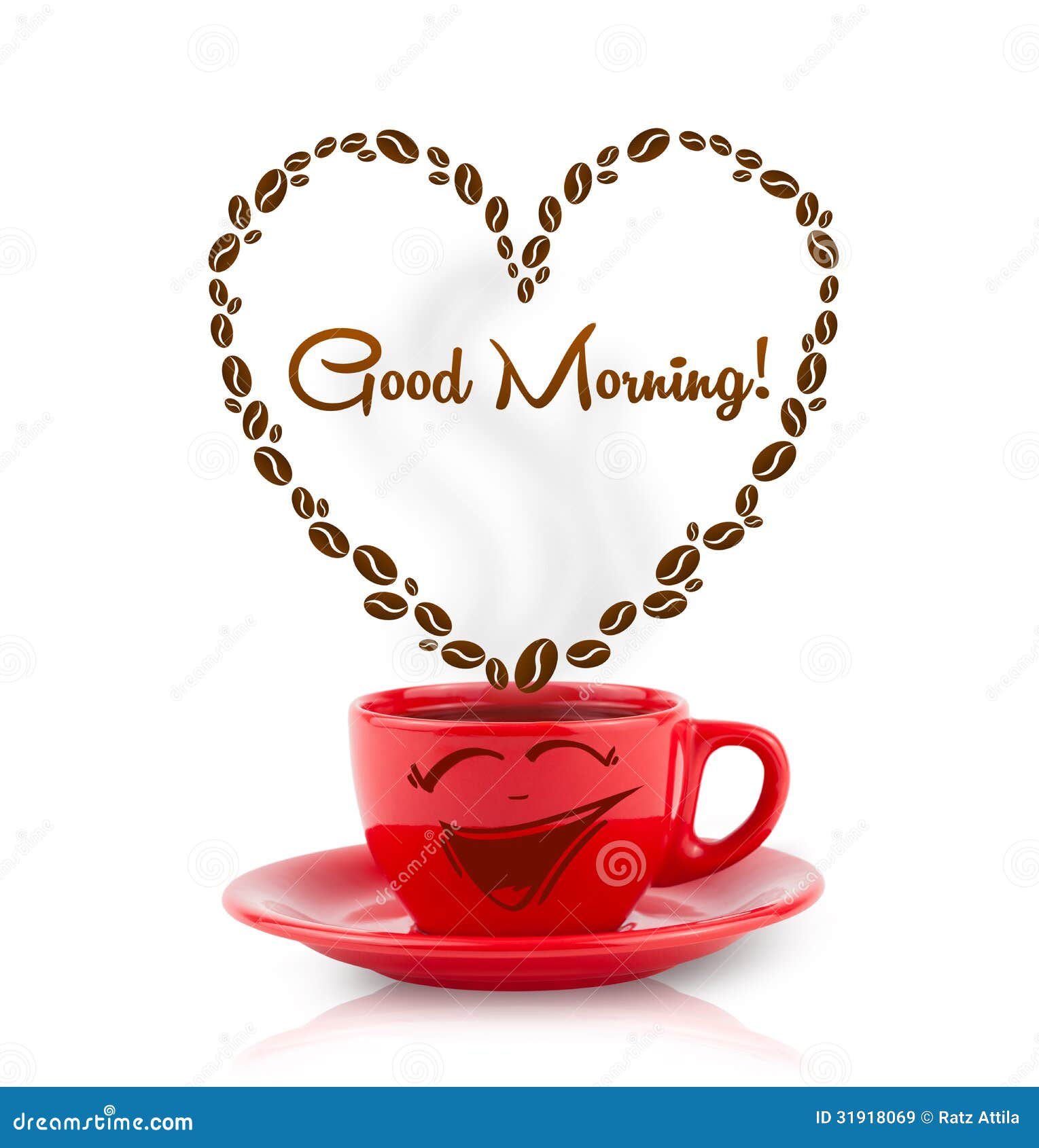 Coffee Mug with Coffee Beans Shaped Heart with Good Morning Sign ...