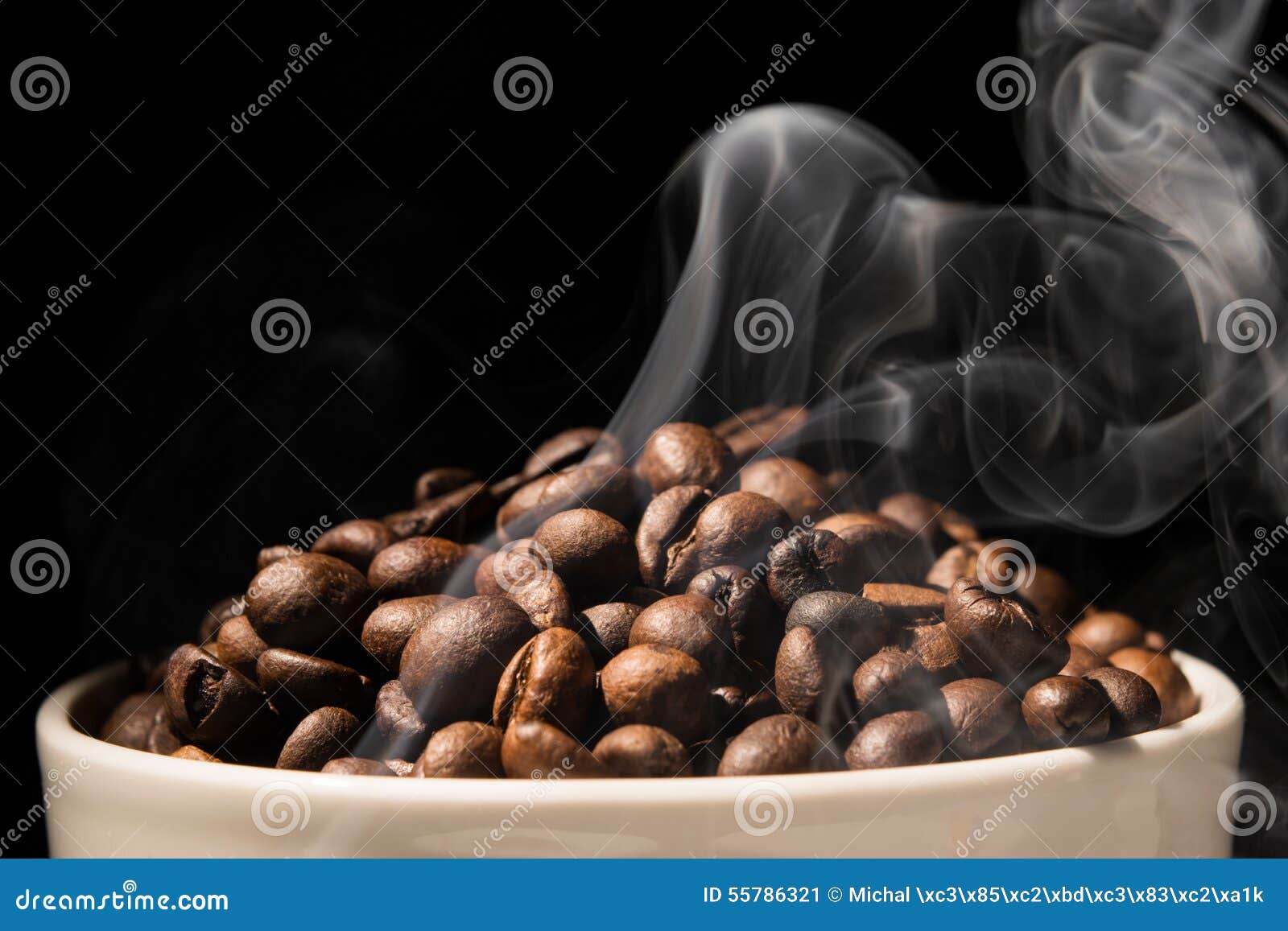 Coffee Mug Full Of Coffee Beans With Smoke Stock Image Image of