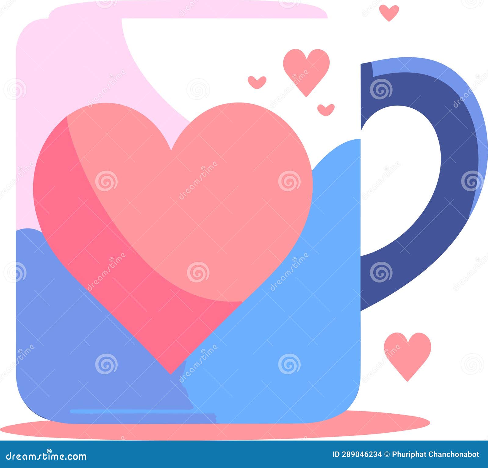 Coffee Mug with Heart in UX UI Flat Style Stock Illustration