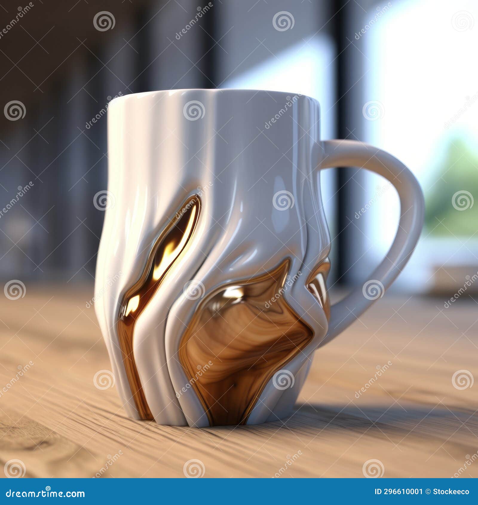 unique 3d tea mug with gold leaf and realistic details