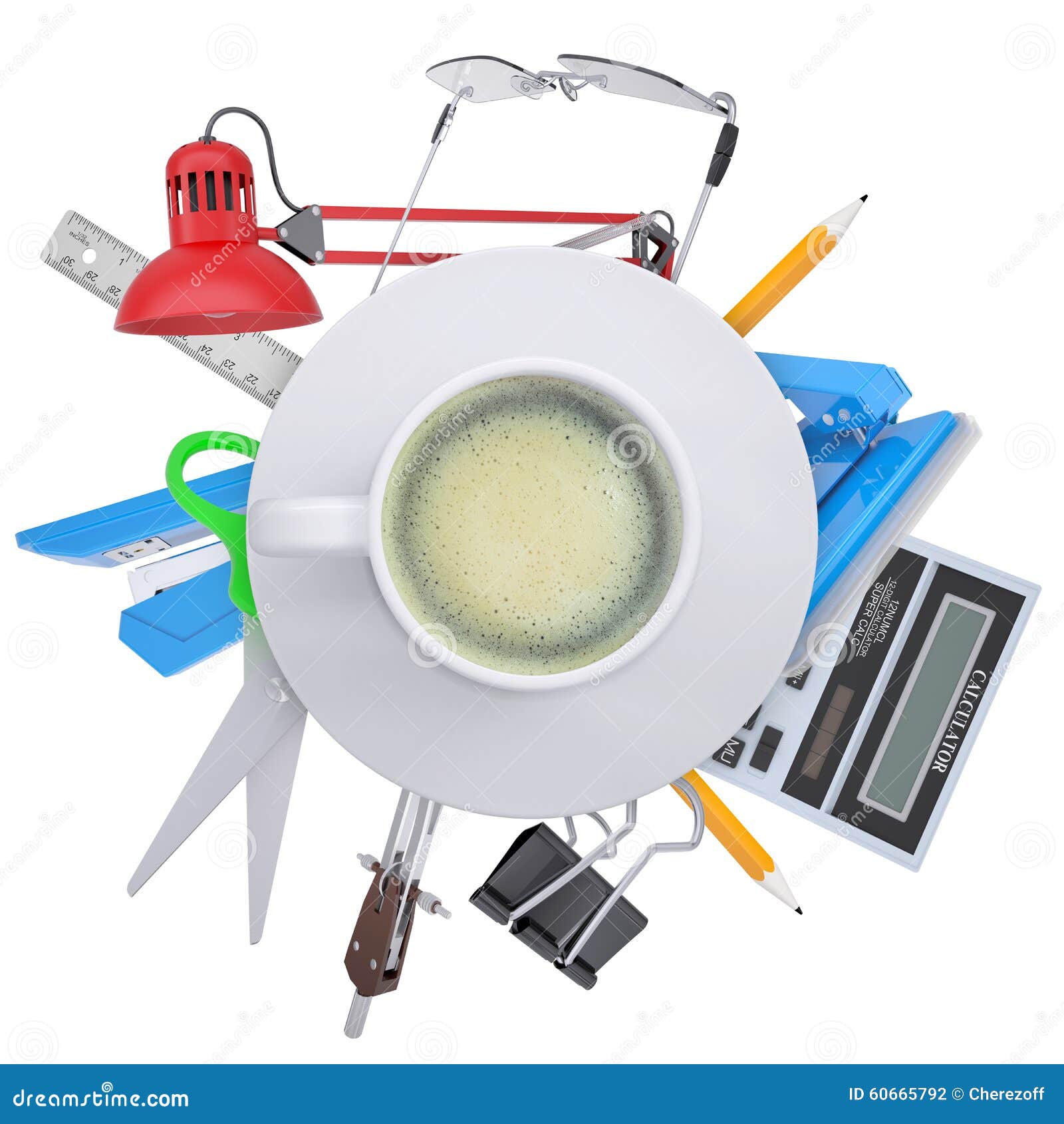 Coffee with Office Supplies Stock Photo Image of lamp, calculator