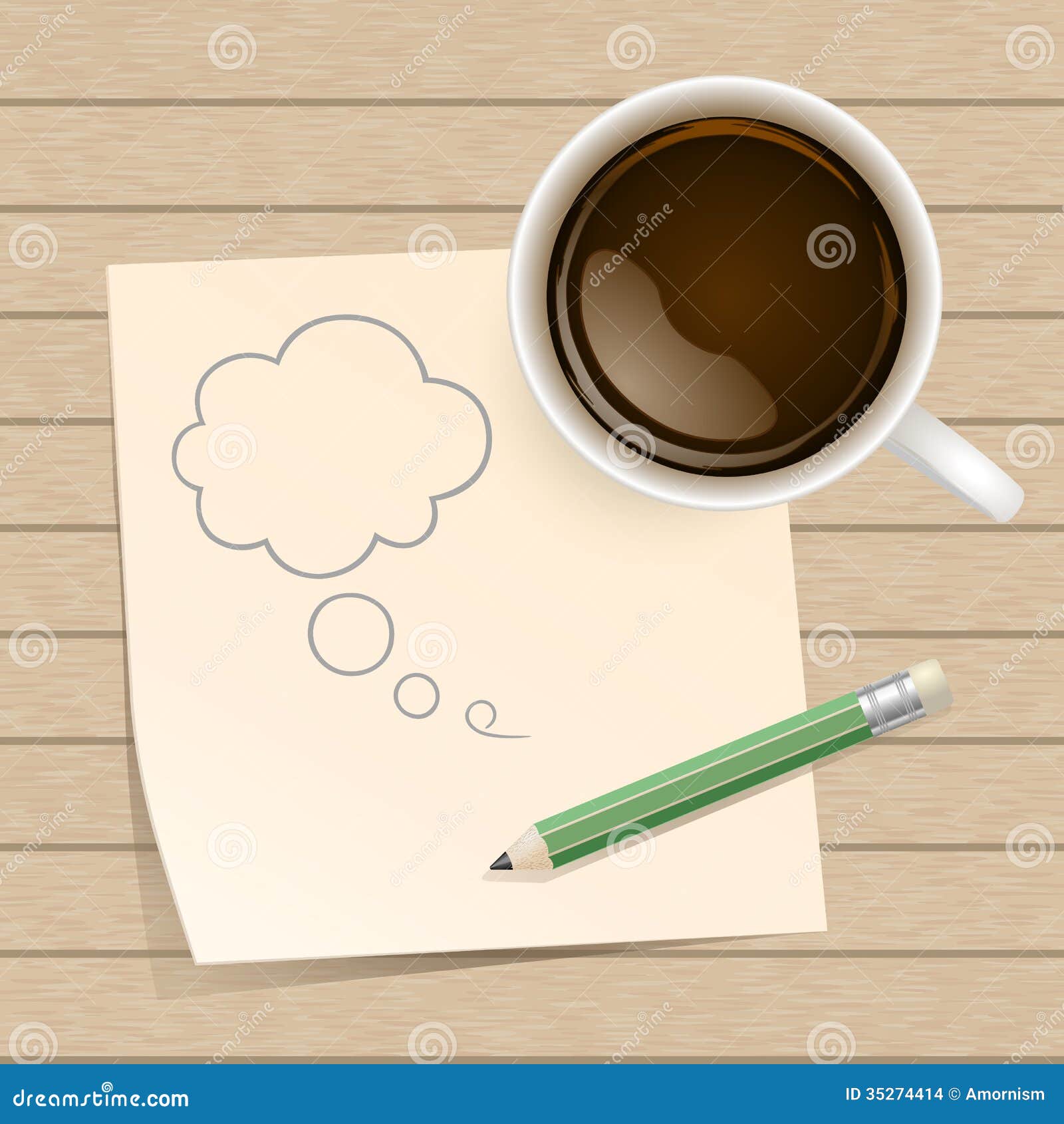 Coffee with Paper Note on Wood Background Stock Vector Illustration