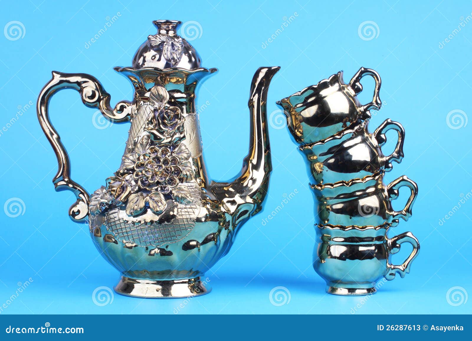 Coffee pot with cups stock image. Image of teacup, coffee 26287613