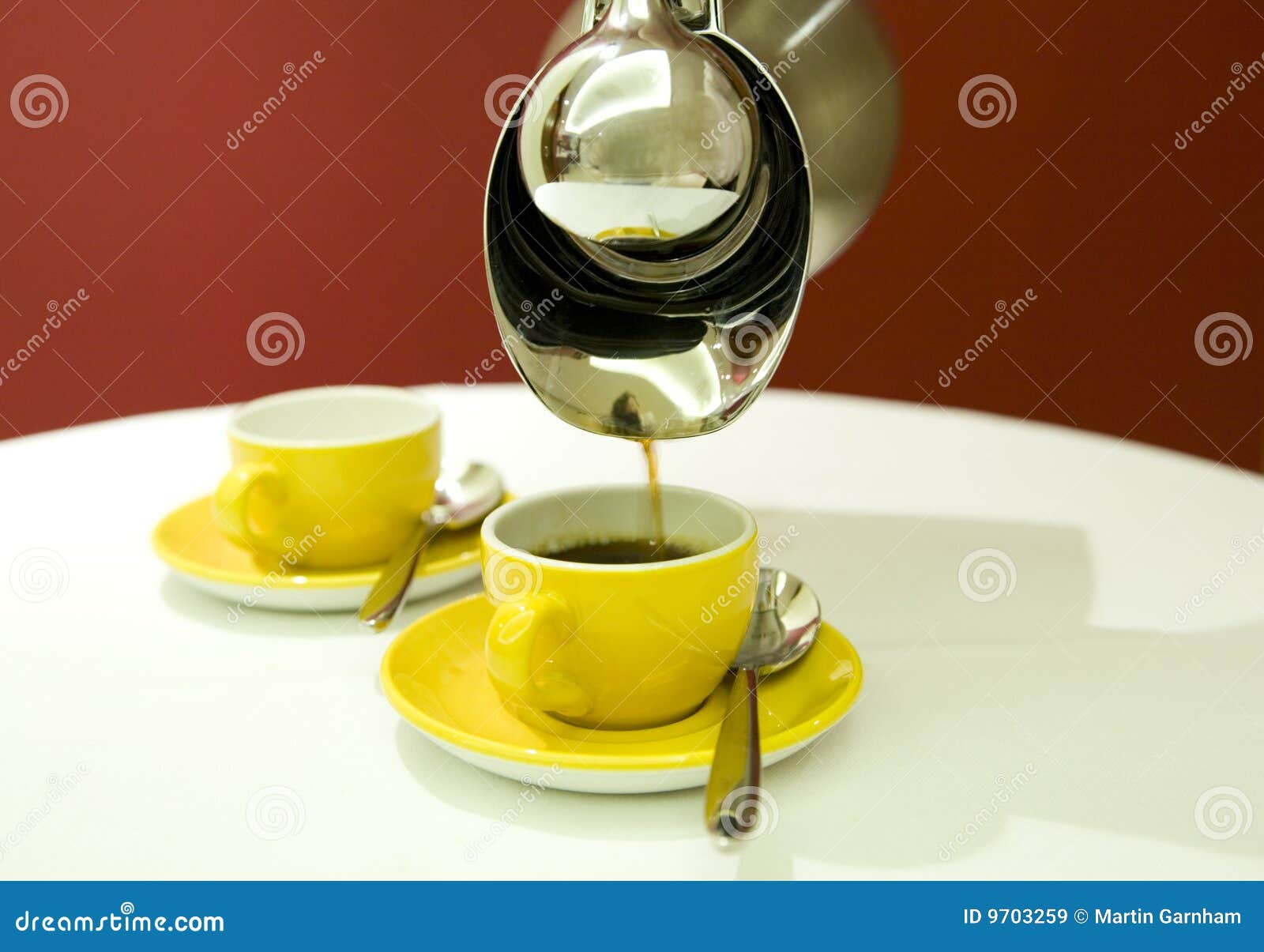 Coffee pot with cups stock image. Image of close, spoon 9703259