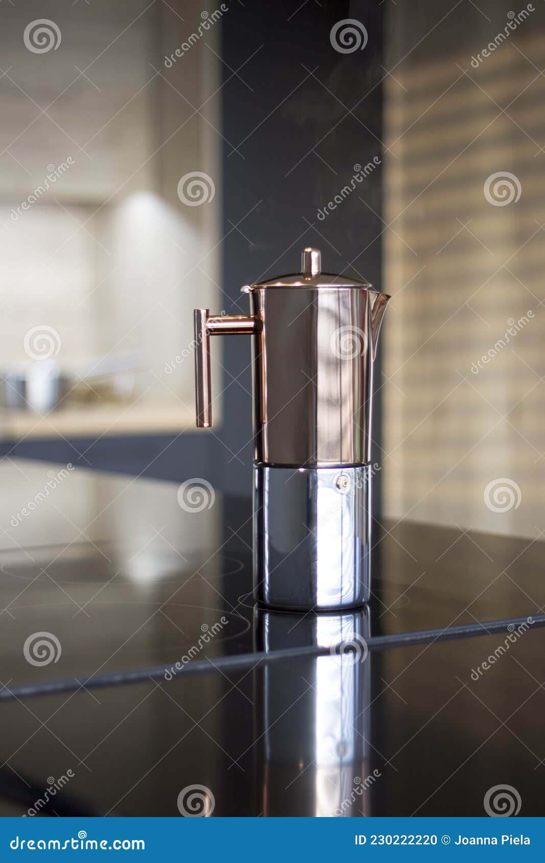 Coffee pot in the kitchen stock photo. Image of flooring 230222220