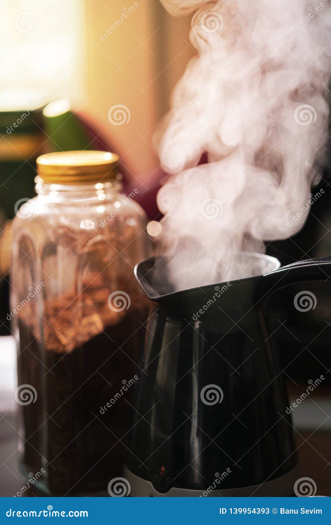 Coffee pot and steam stock image. Image of fresh, food 139954393