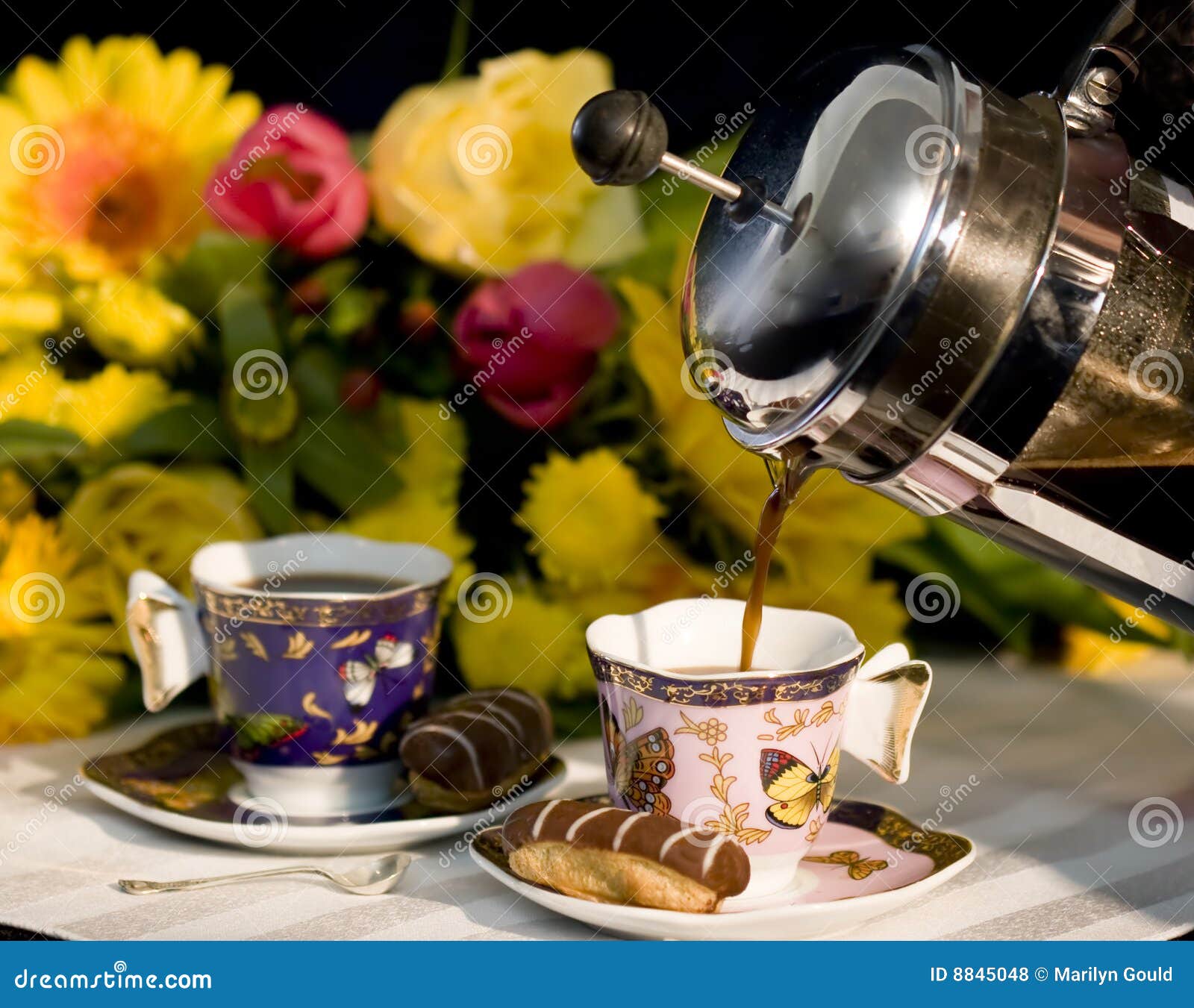 Coffee Pouring from French Press Stock Photo Image of dessert, cups