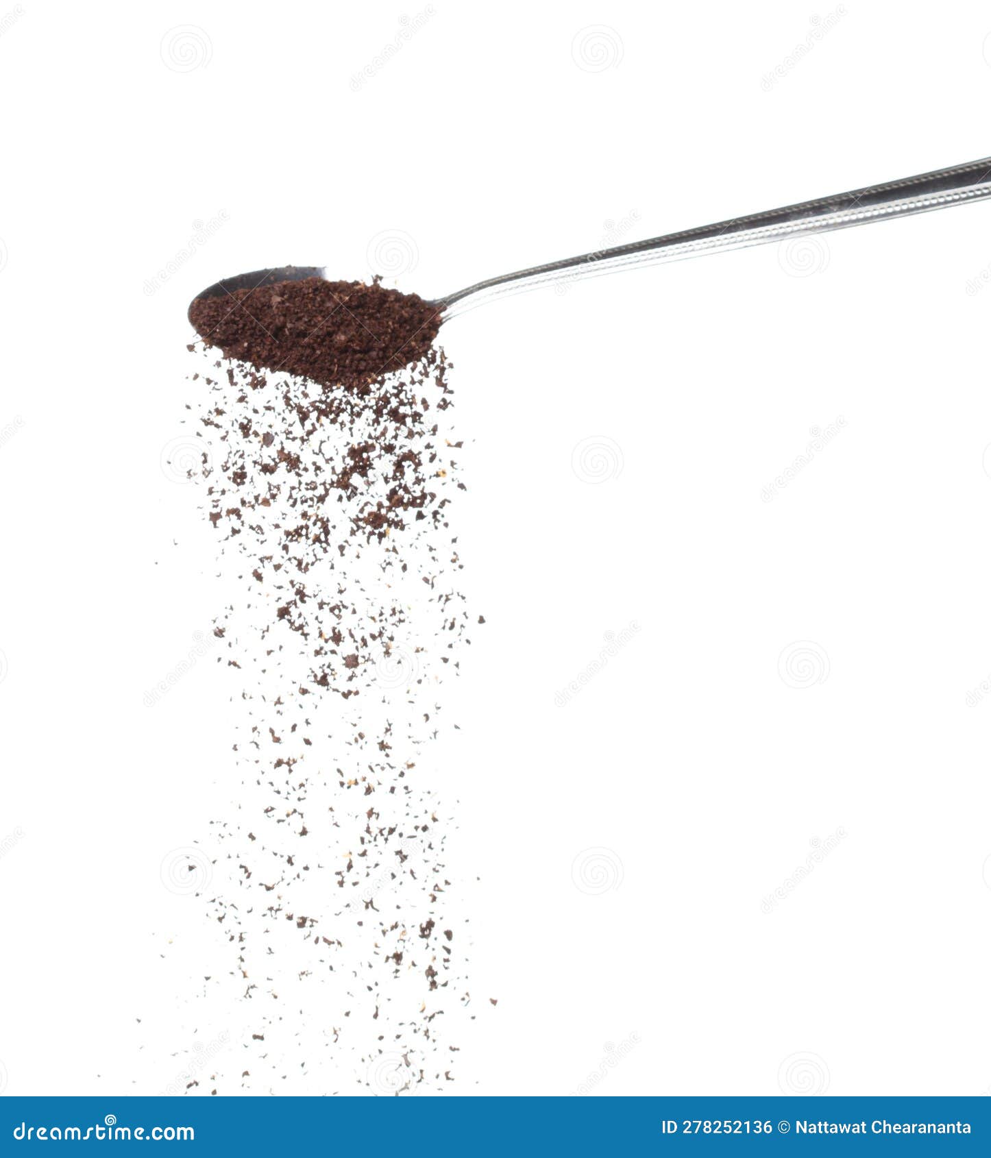 Coffee Powder Fall Down Pour in Spoon, Coffee Crushed Float Explode
