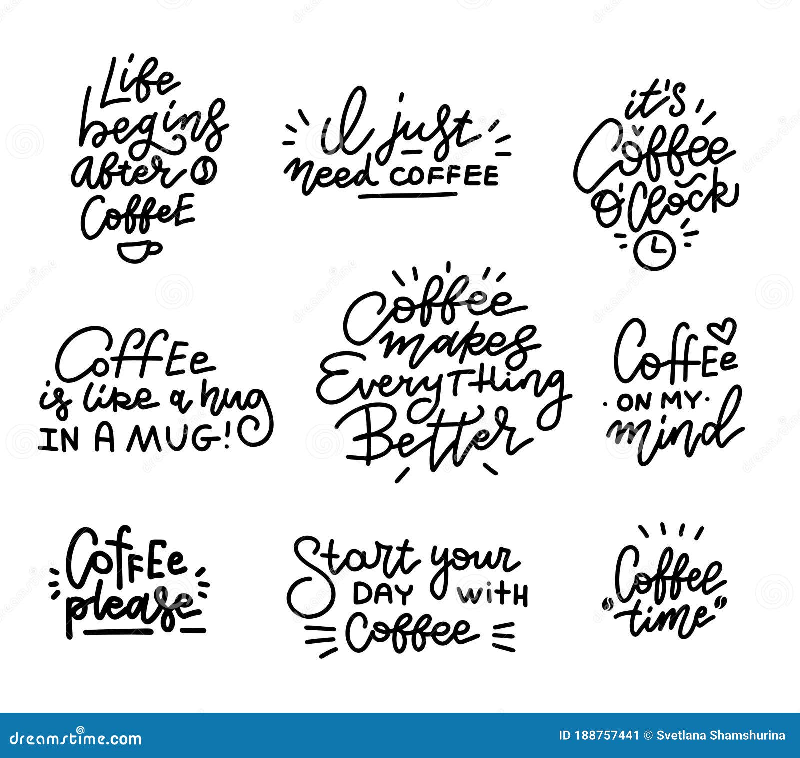 Download Coffee Related Hand Drawn Linear Calligraphy Quotes Vector ...