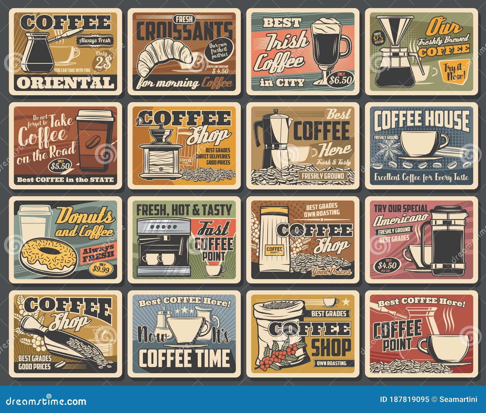 Coffee Retro Posters, Coffee Maker, Cafe Drinks Stock Vector ...