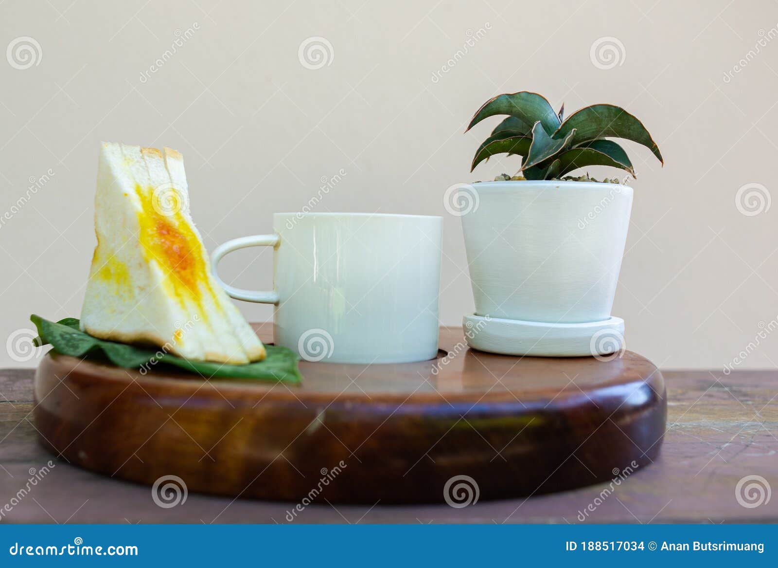 Coffee, Sandwiches and Ornamental Pots on the Tray Stock Photo Image