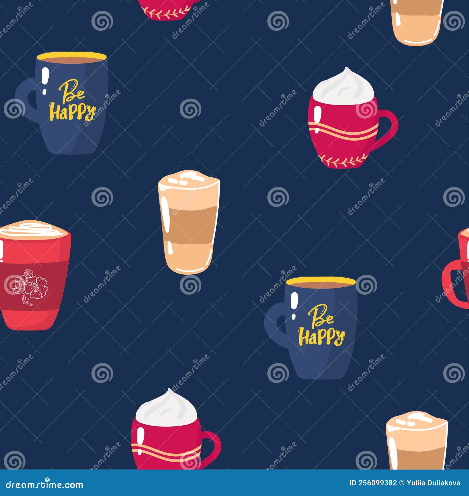 Coffee Seamless Pattern. Glass, Cup Coffee Elements. Vector