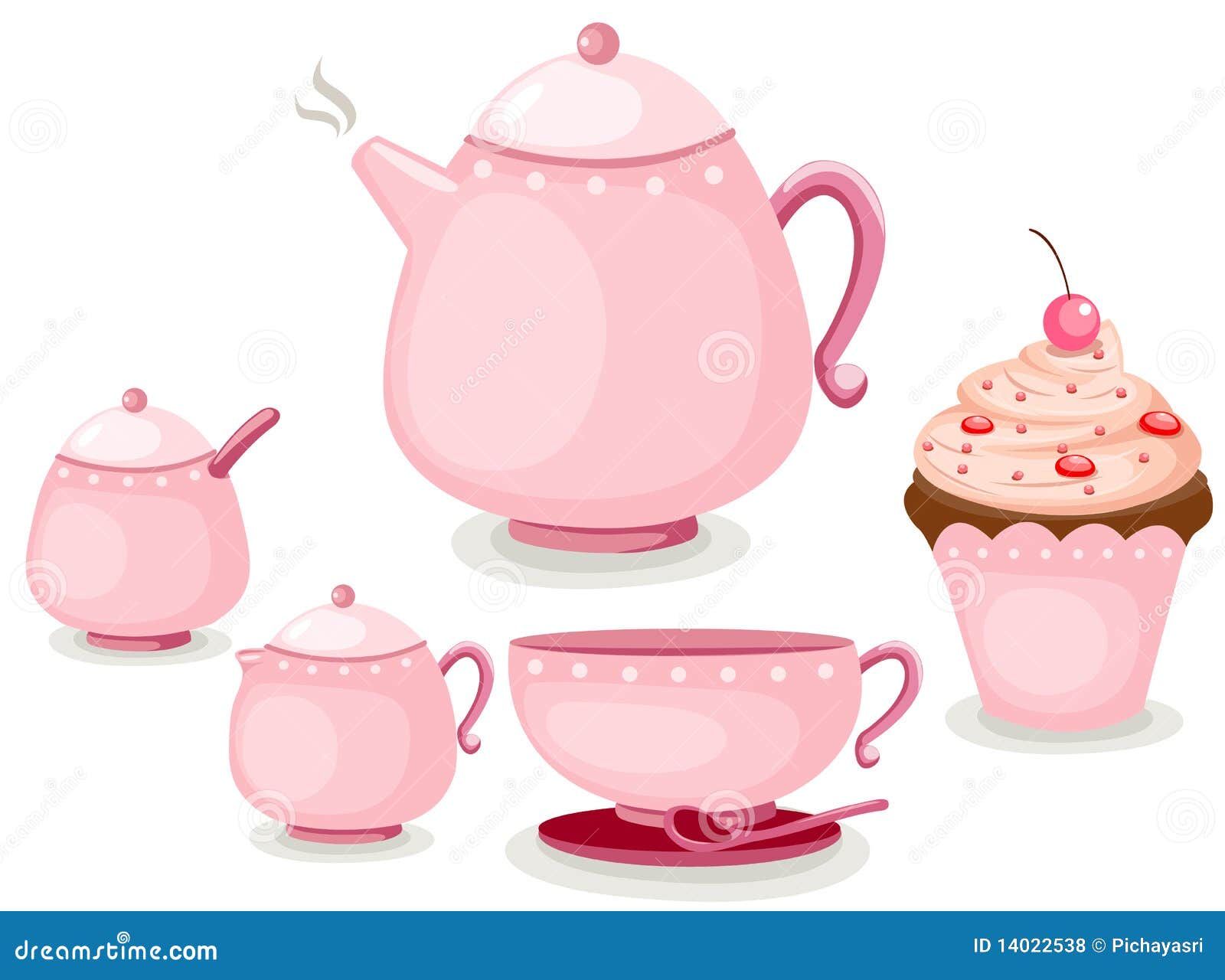 Coffee Set Or Tea Set And Cup Cake Stock Vector Illustration Of