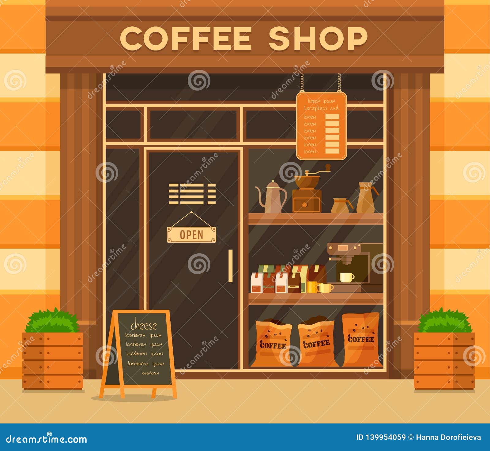 Coffee Shop or Cafe Exterior. Glass Showcase Stock Vector - Illustration of  drink, construction: 139954059