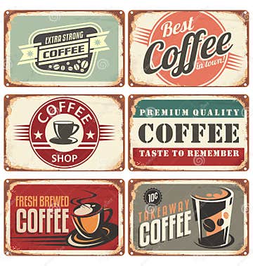 Coffee Shop Metal Signs Collection Stock Vector - Illustration of ...