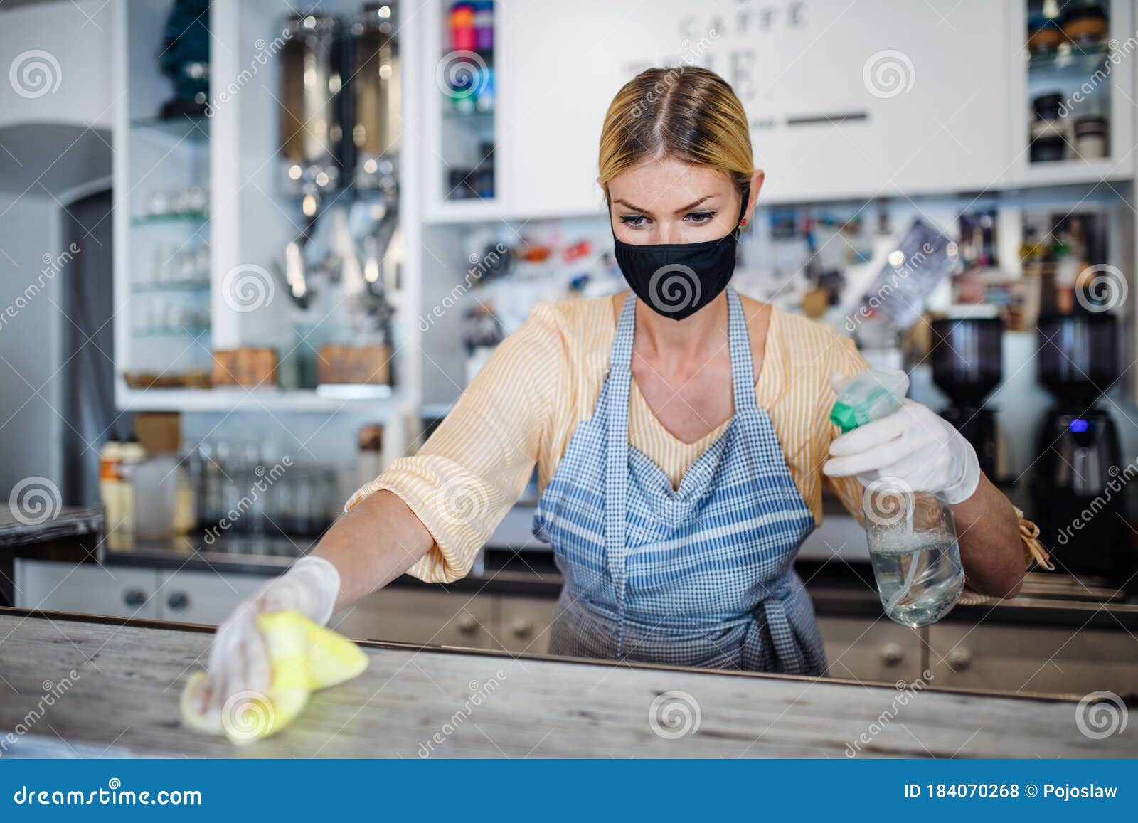 https://thumbs.dreamstime.com/z/coffee-shop-woman-owner-working-face-mask-gloves-disinfecting-counter-cleaning-184070268.jpg
