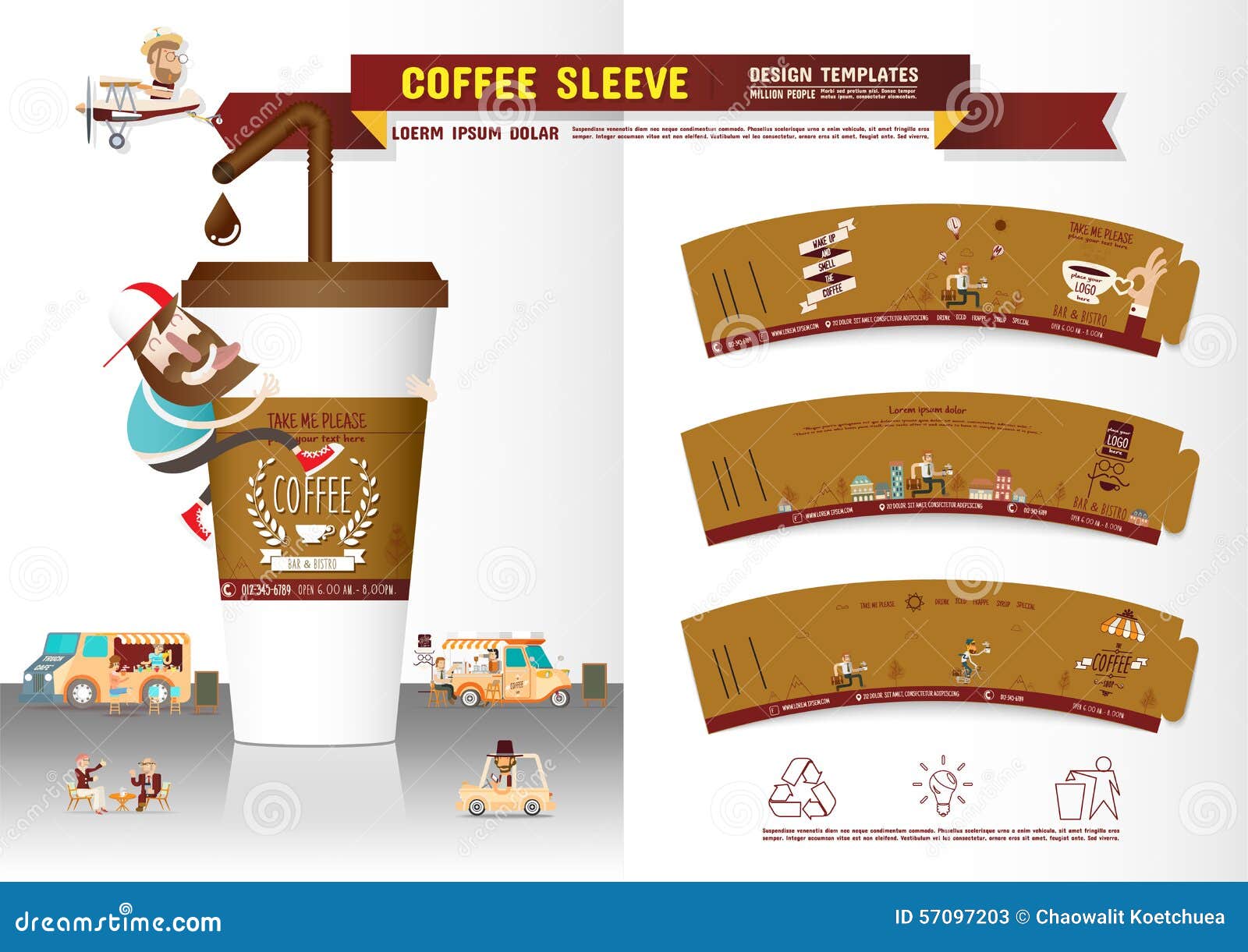 Coffee Sleeve Design Template Stock Vector - Illustration of brown, ideas: 57097203