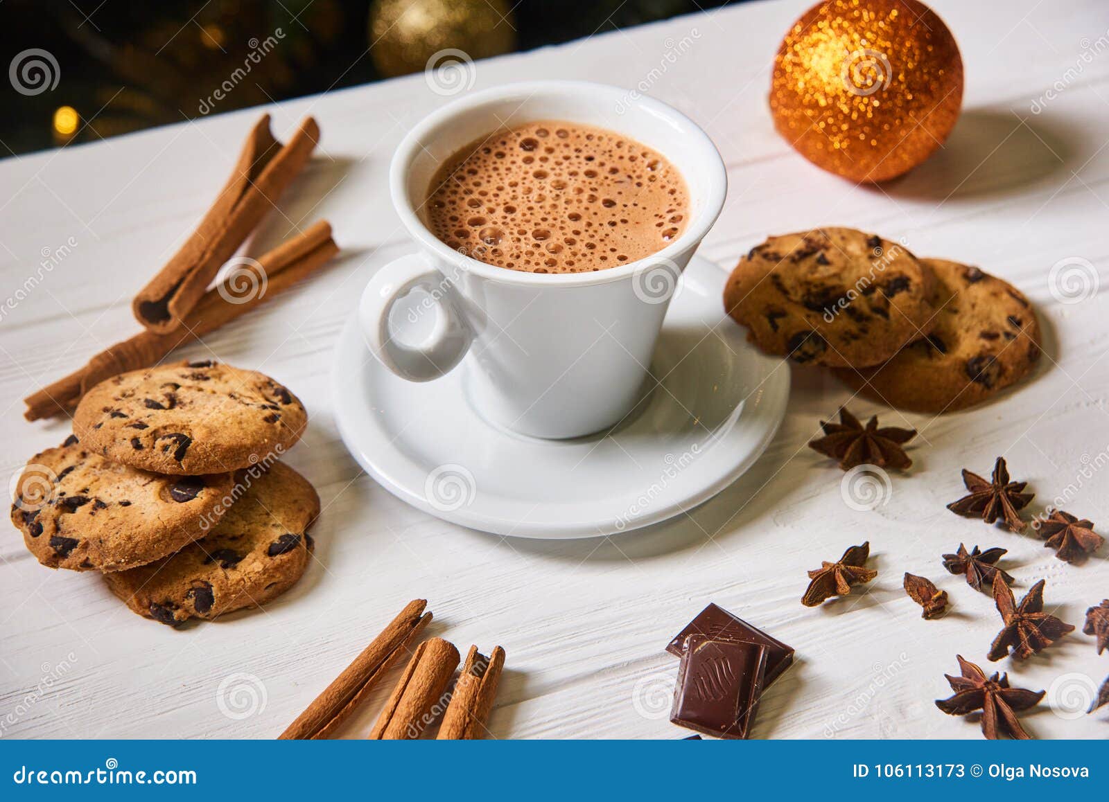 Coffee and Snacks on the Table on New Year Table Stock Image Image of rustic, biscuits 106113173