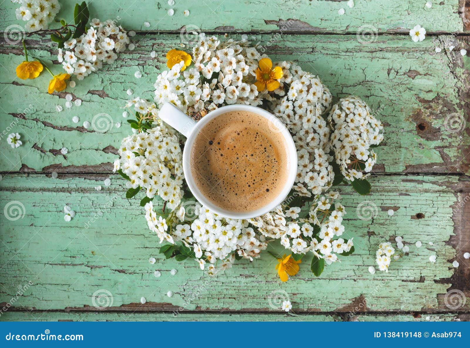 Coffee with Spring Background Stock Photo Image of flowers, breakfast