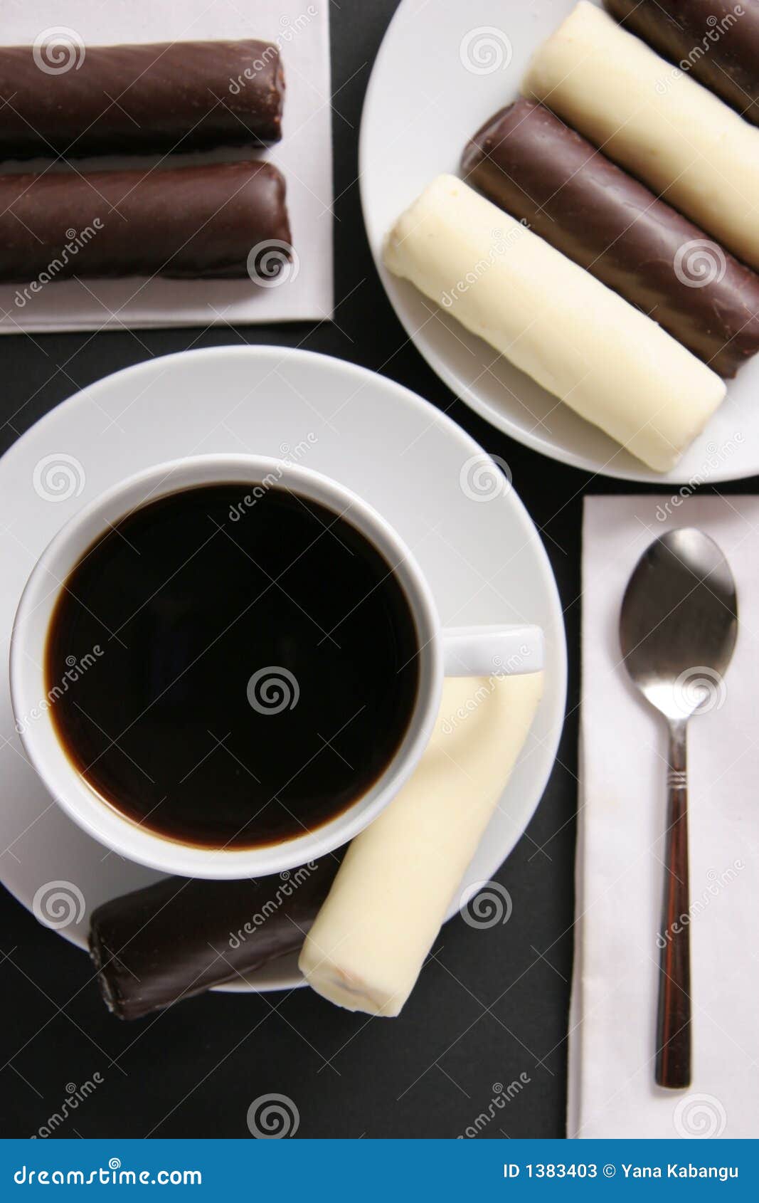 Coffee with sweets. stock image. Image of contrast, white 1383403