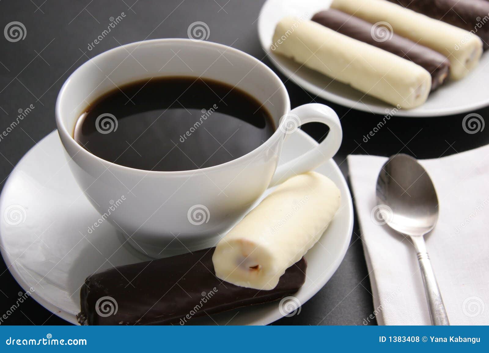 Coffee with sweets. stock photo. Image of candies, background 1383408