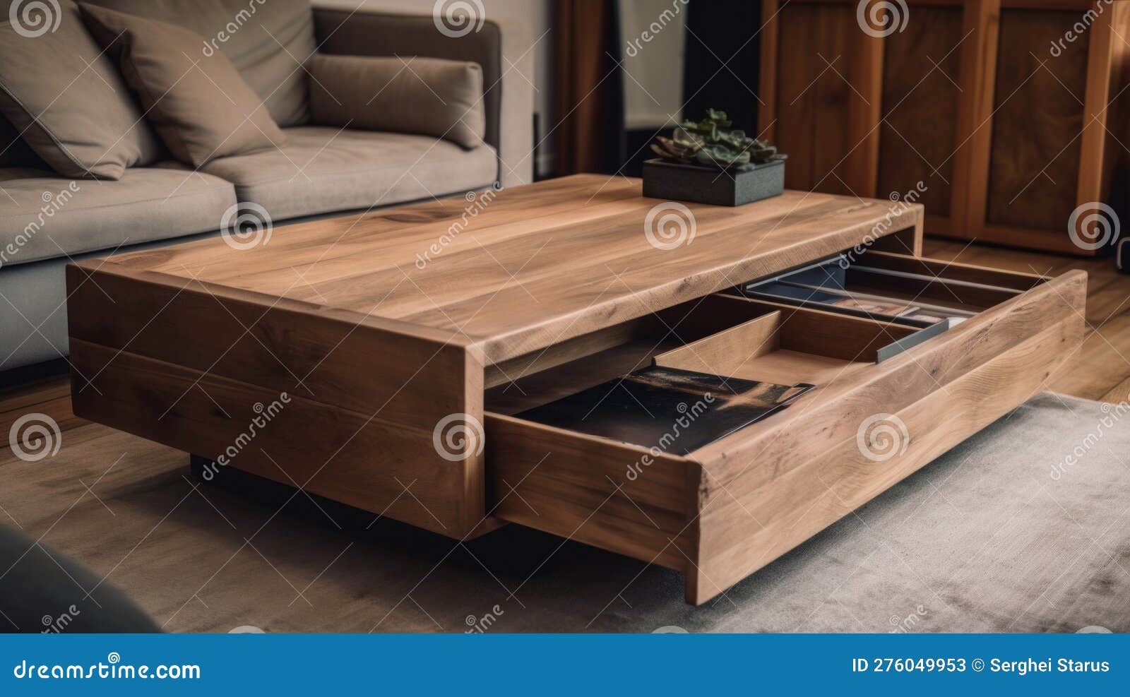 A Coffee Table with a Drawer Underneath it. AI Generative Image. Stock Illustration