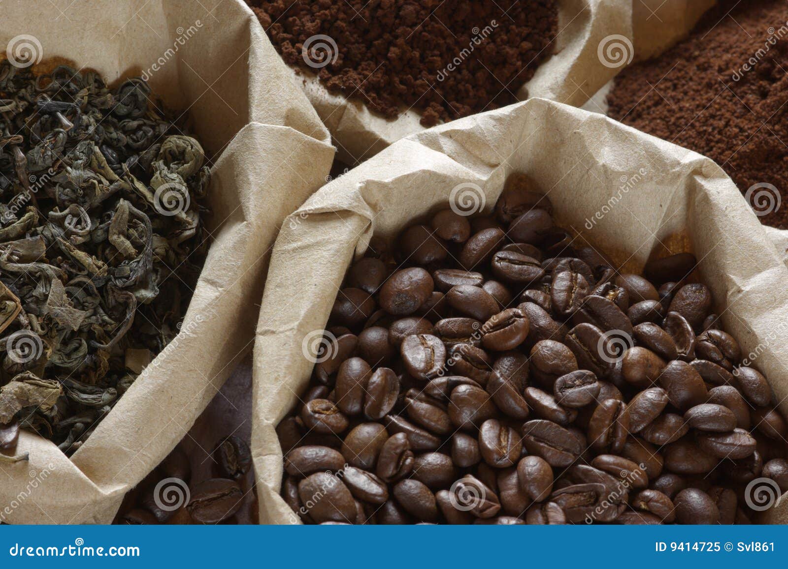Coffee and tea in bags stock image. Image of crop, full 9414725