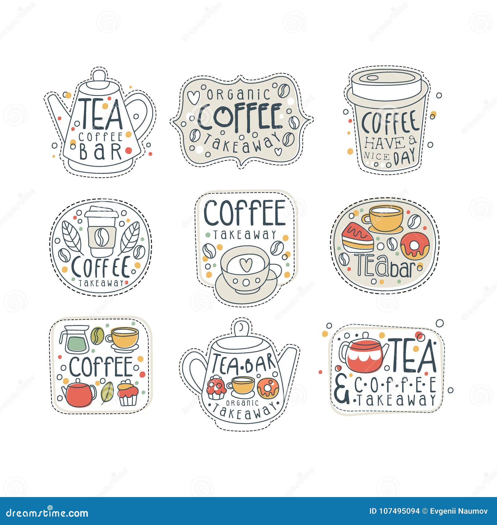 Download Coffee And Tea Labels For Street Shop, Cafe Or Bar Set In ...