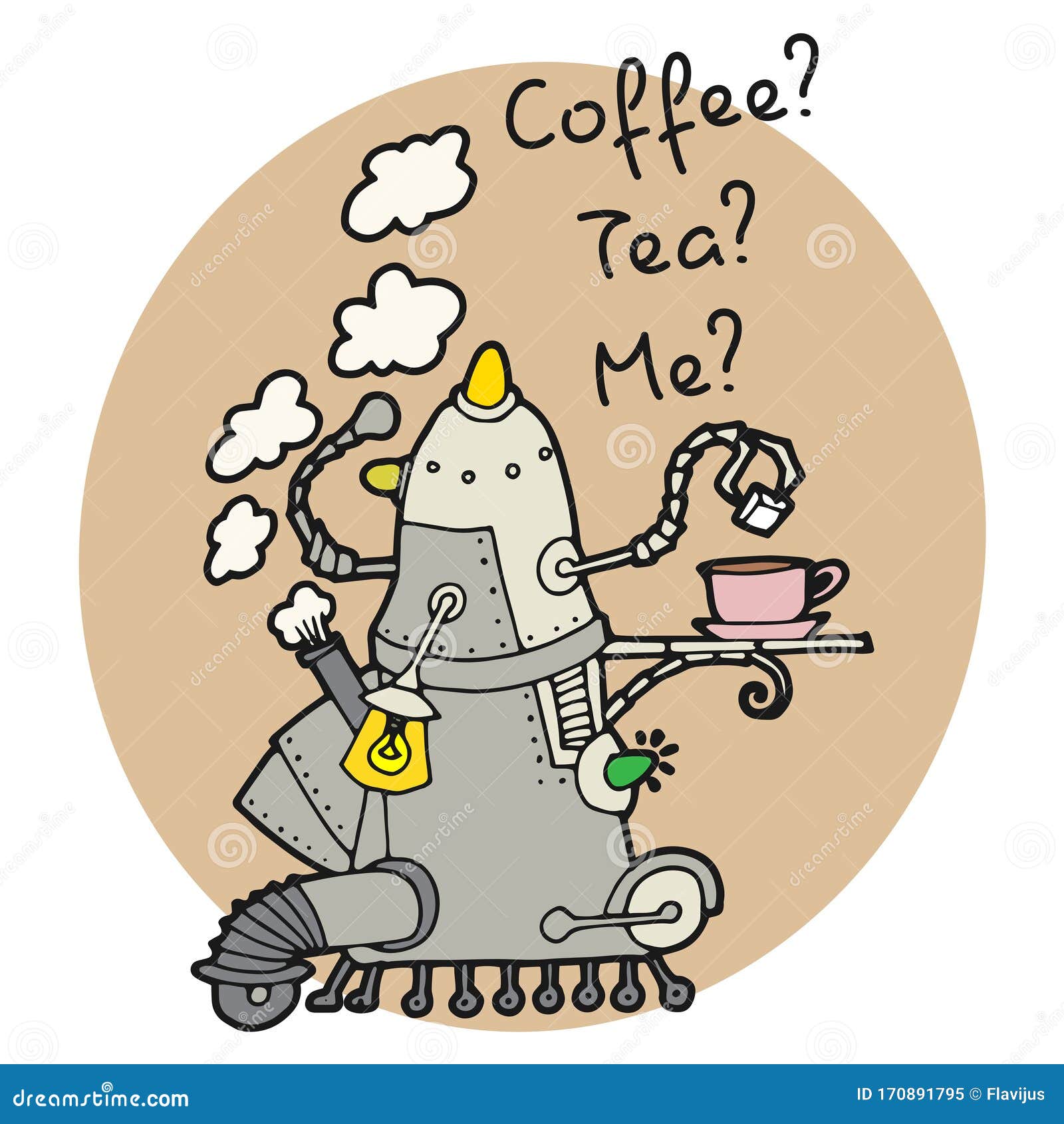 Coffee? Tea? Me?, Cute Robot Machine Making Coffee Stock Vector