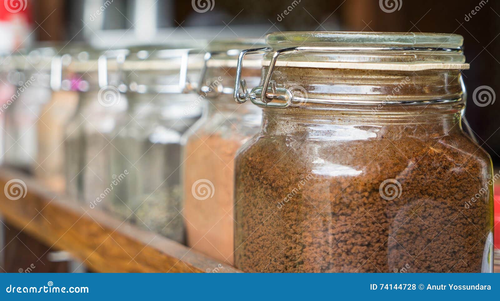 Coffee Tea Powder in Glass Jars Lining Up Stock Photo Image of coffee