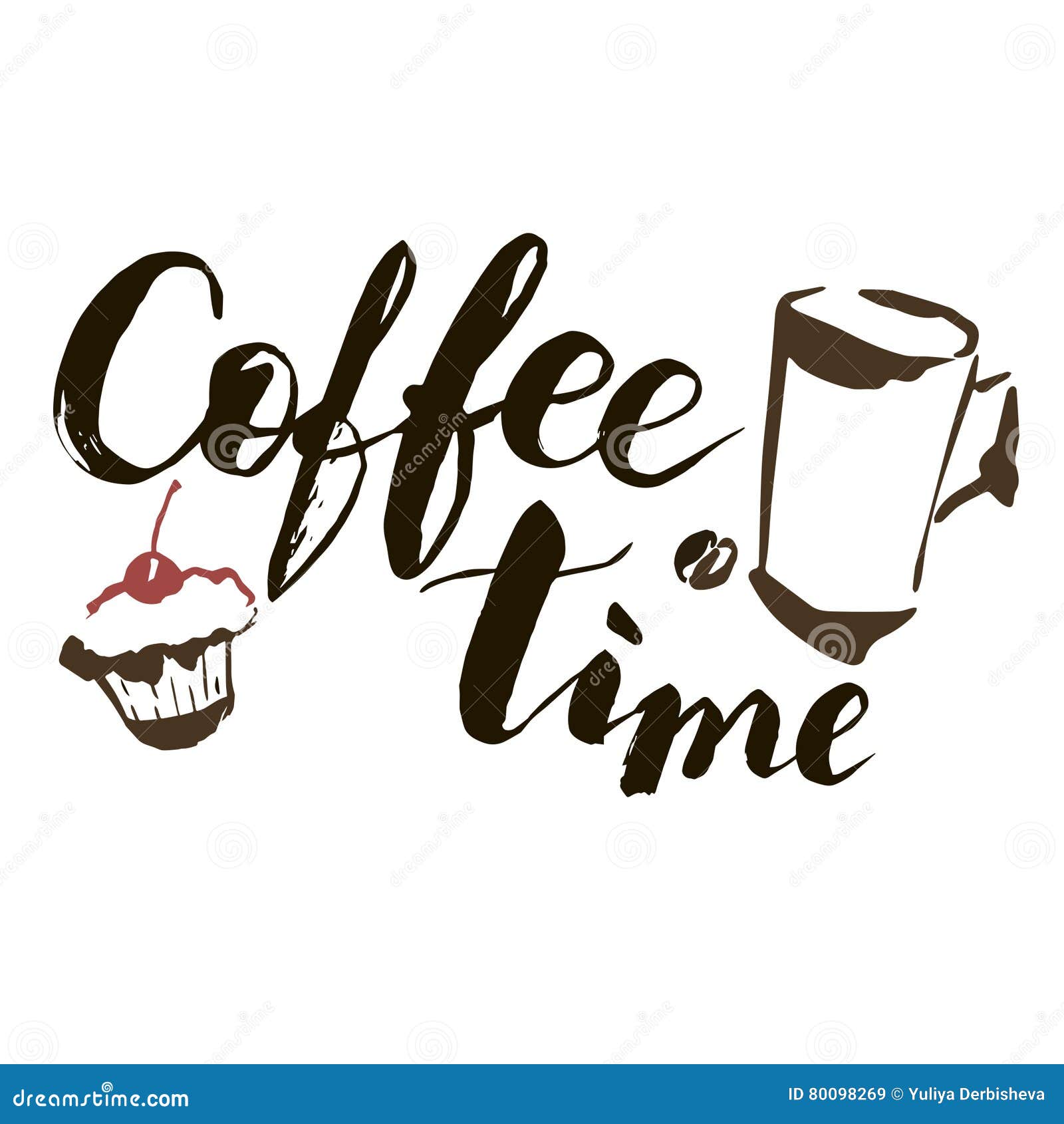 Coffee Time. Handdrawn Vector Artistic Illustration for Design