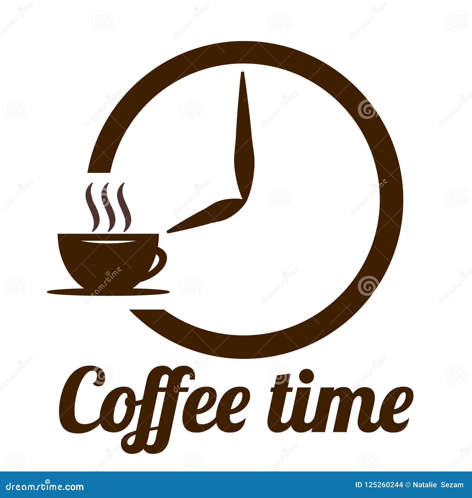 Coffee Time Logo Vector Design for Cafe, or Store. Emblem with Brown Clock Arrows and Inscription Over White Background Stock Illustration - of arrows, flavor: 125260244