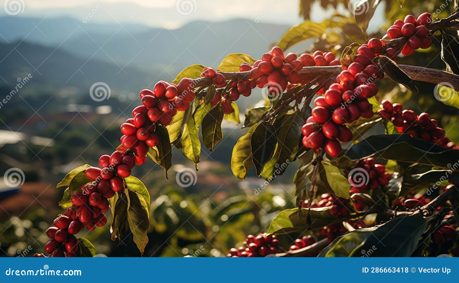 Coffee Tree with Fresh Red Coffee Beans on Coffee Plantat. Generative