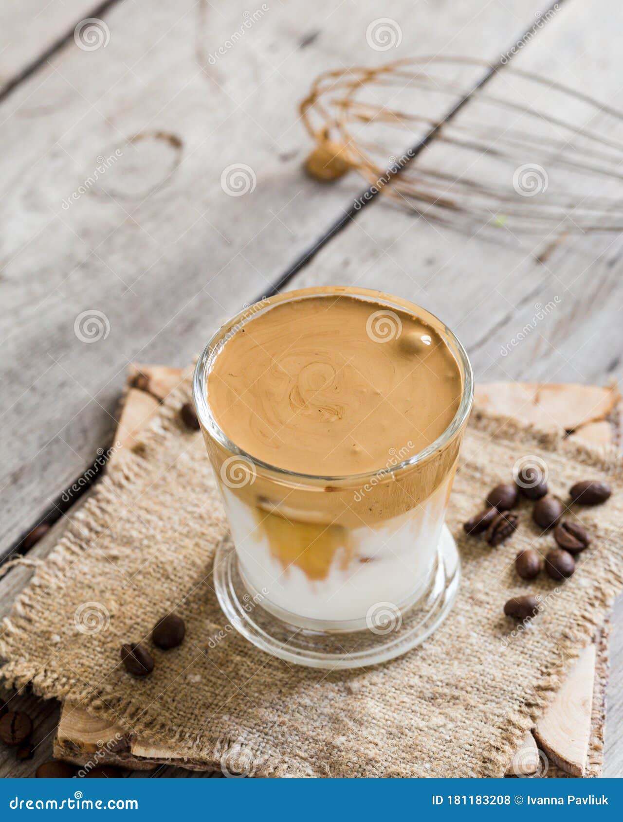 Coffee Trend Dalgona Coffee, Whipped Instant Coffee. Cream Coffee, Iced Coffee Stock Photo