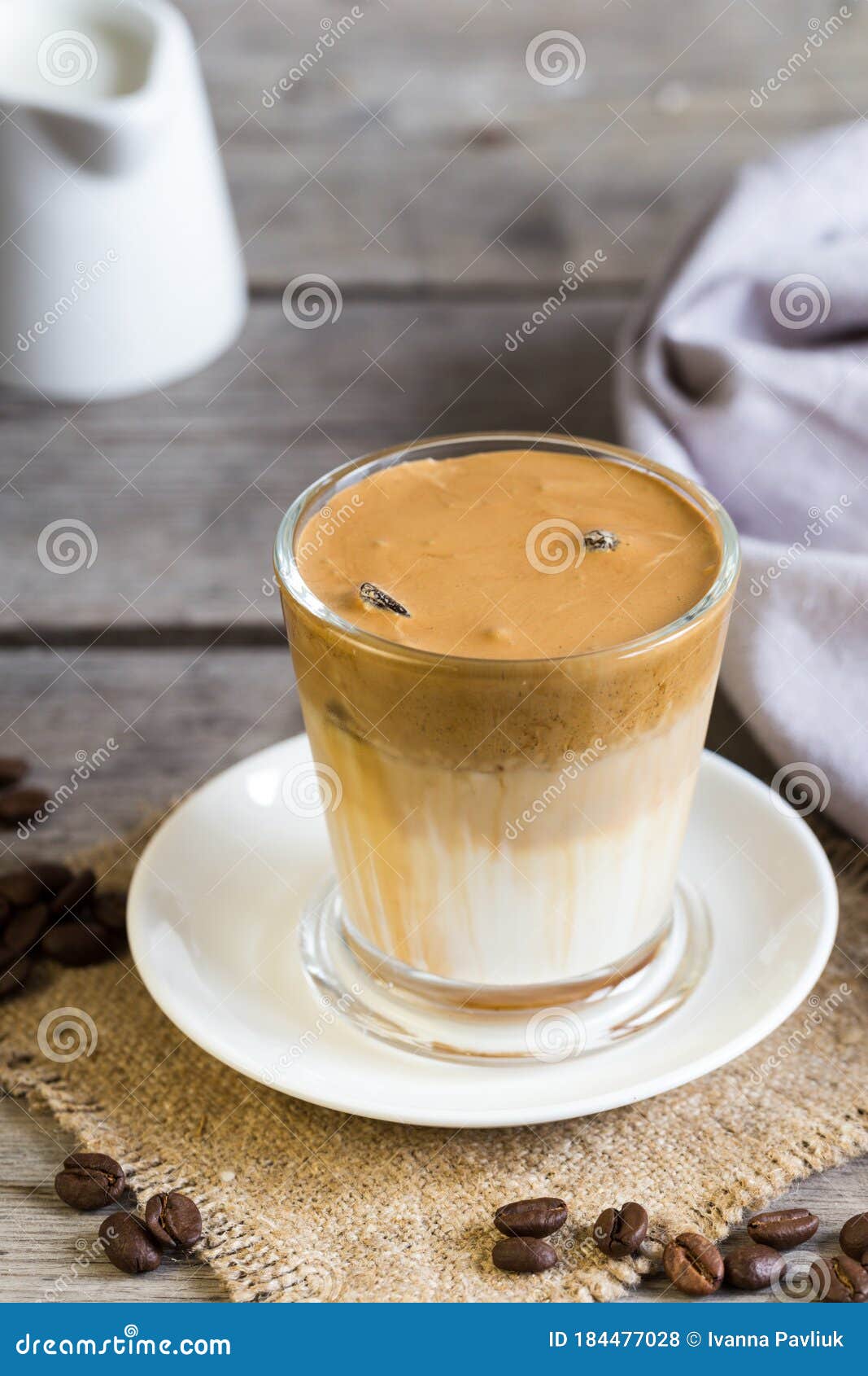 Coffee Trend Dalgona Coffee, Whipped Instant Coffee. Cream Coffee, Iced Coffee Stock Photo