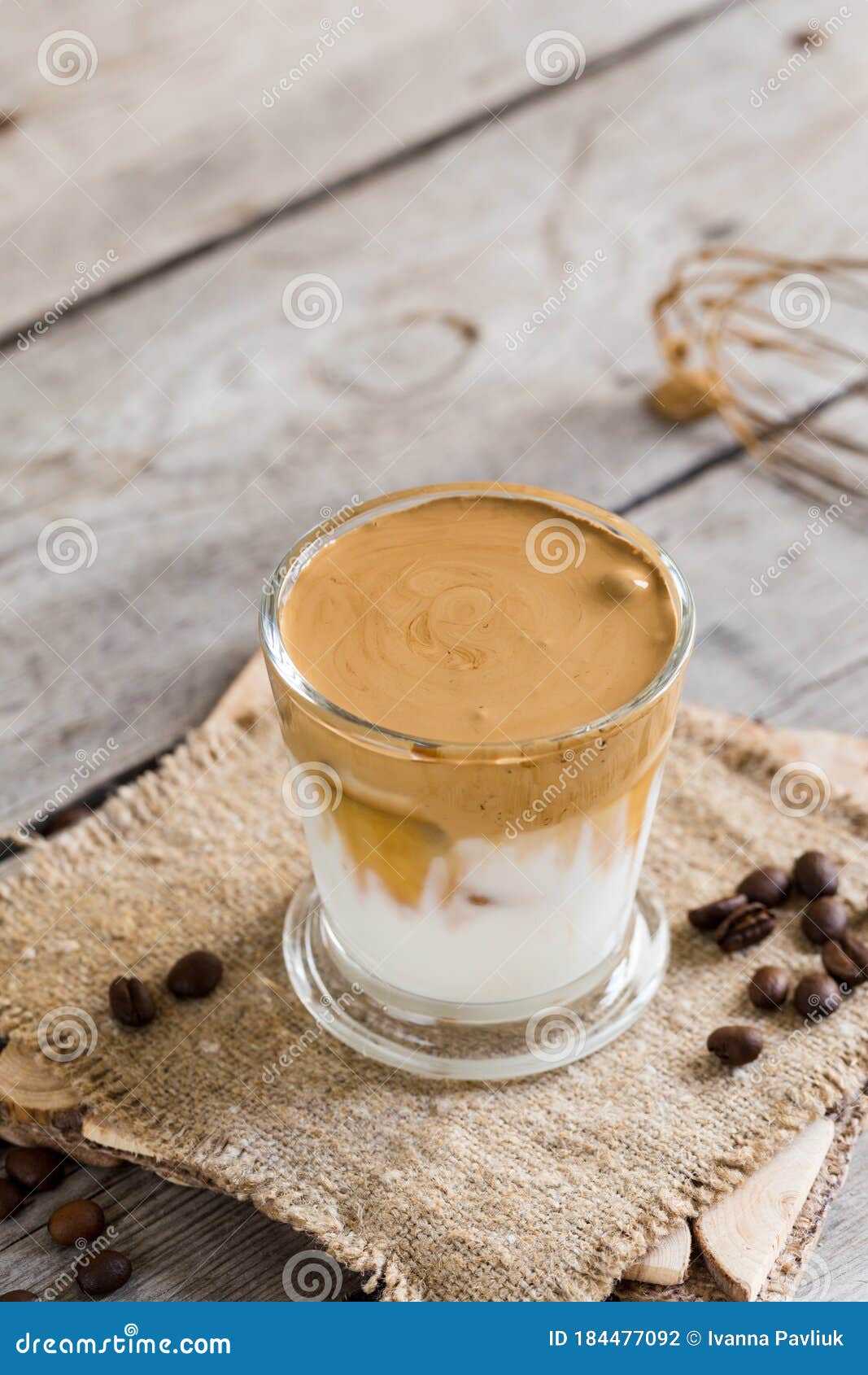 Coffee Trend Dalgona Coffee, Whipped Instant Coffee. Cream Coffee