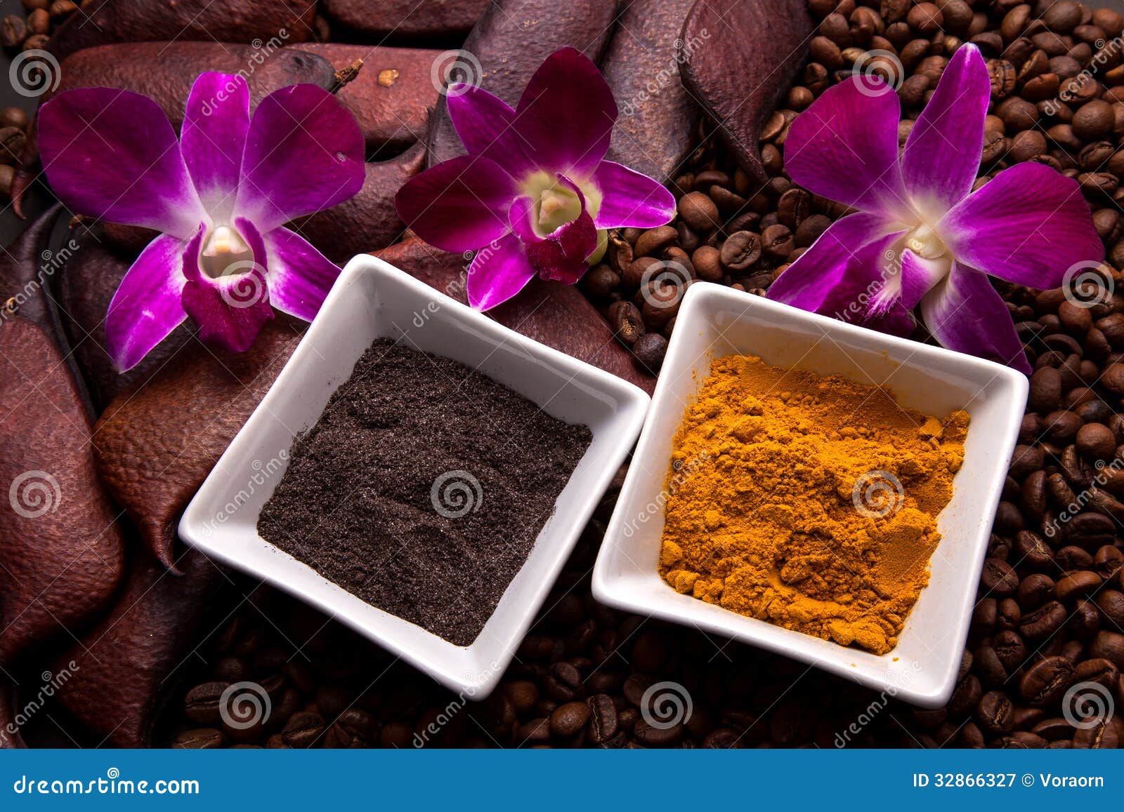 Coffee and Turmeric Scrub stock image. Image of orchid 32866327