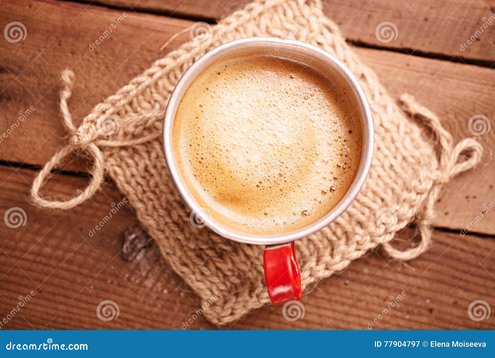 Coffee in Unusual Vintage Tin Mug with Red Handle Stock Image Image
