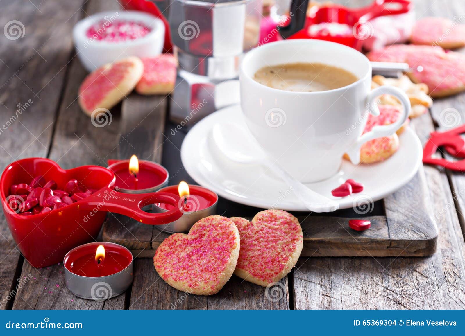 Coffee for Valentines Day with Cookies Stock Photo Image of biscuit