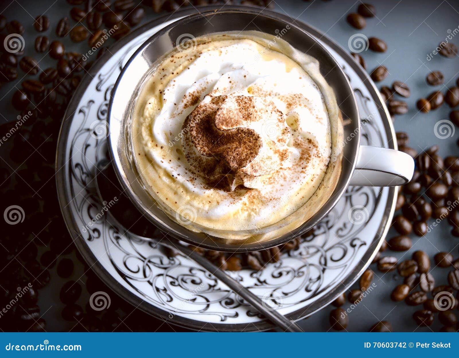 Coffee with whipped cream stock photo. Image of grain 70603742