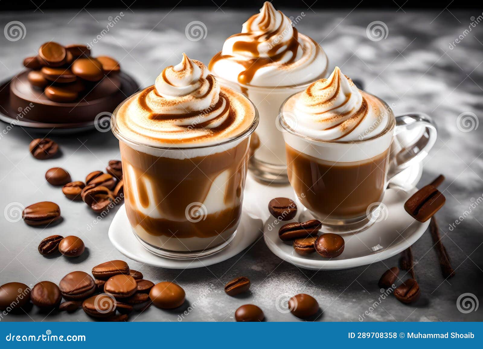 Coffee with Whipped Cream on Top of the Caramel Macchiato Stock