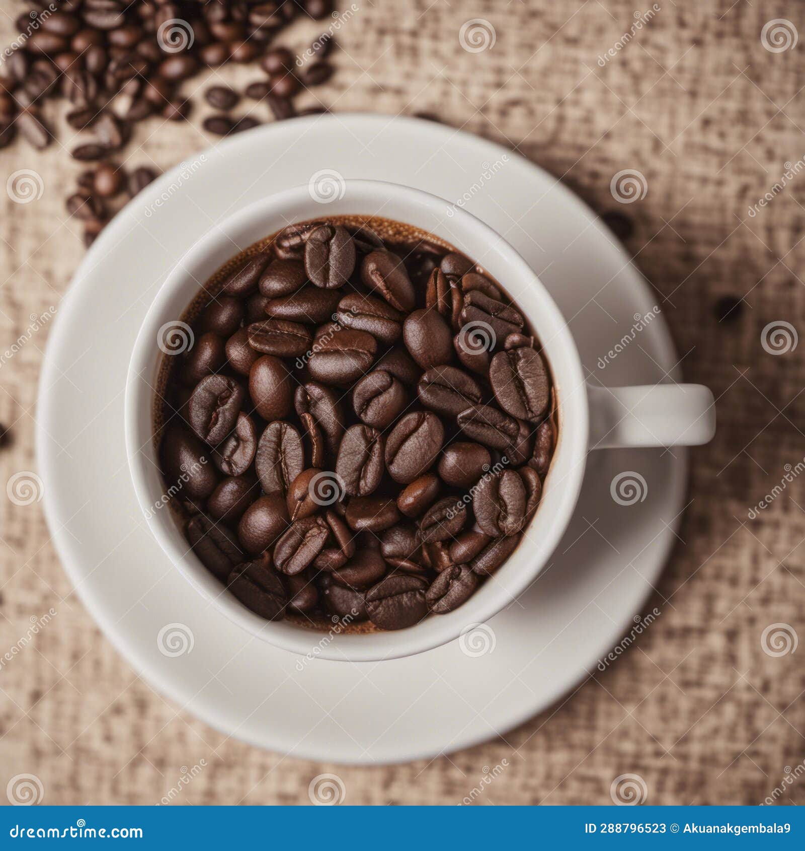 Coffee in a White Cup with Coffee Beans Background for International