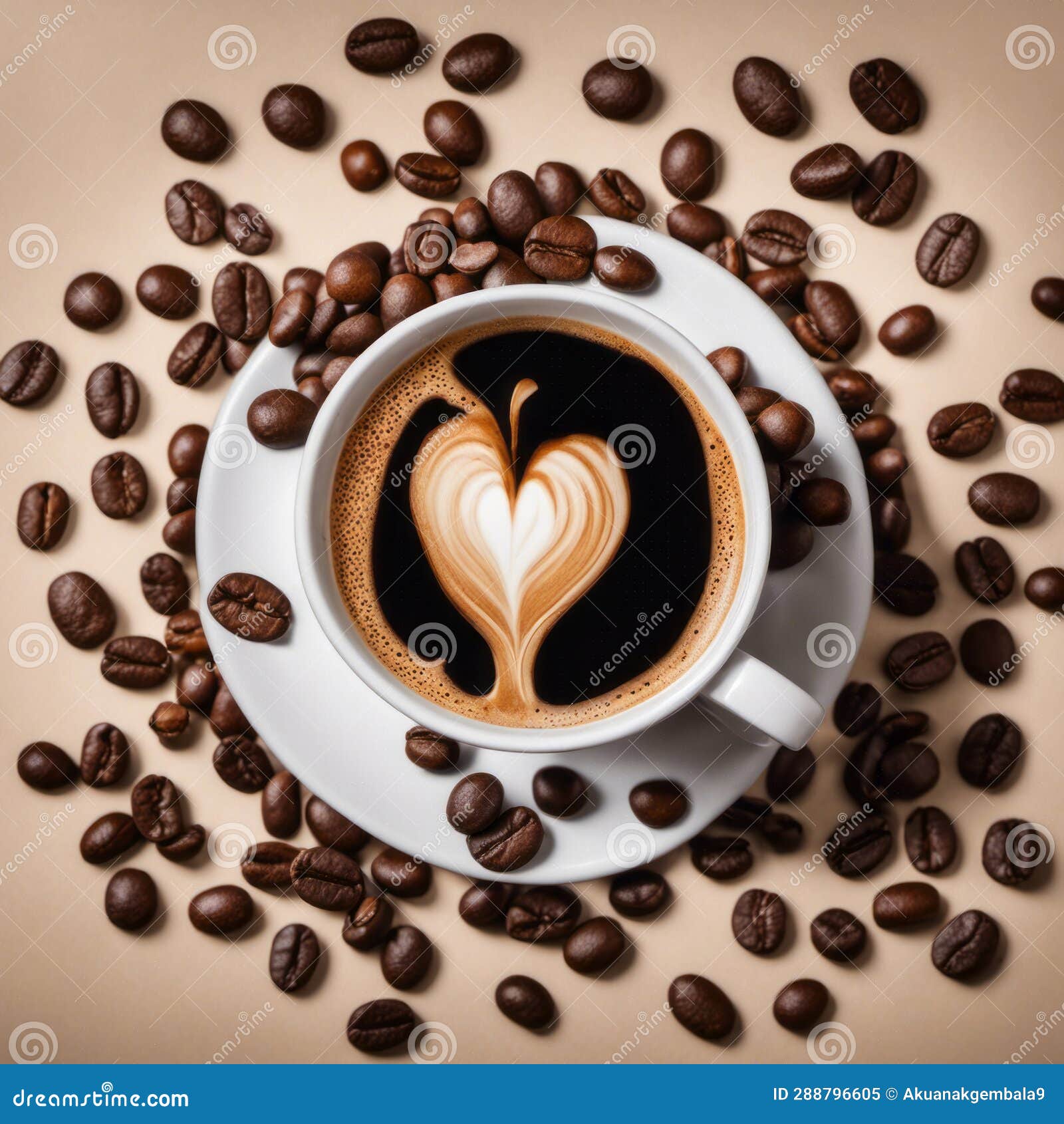 Coffee in a White Cup with Coffee Beans Background for International