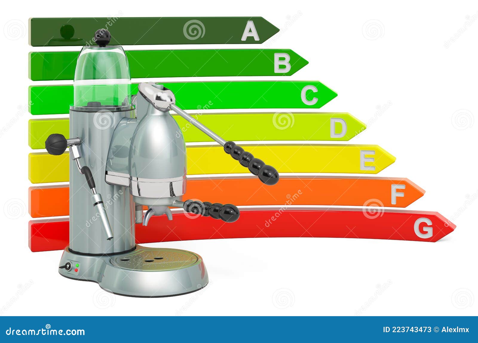 Coffeemaker with Energy Efficiency Chart, 3D Rendering Stock