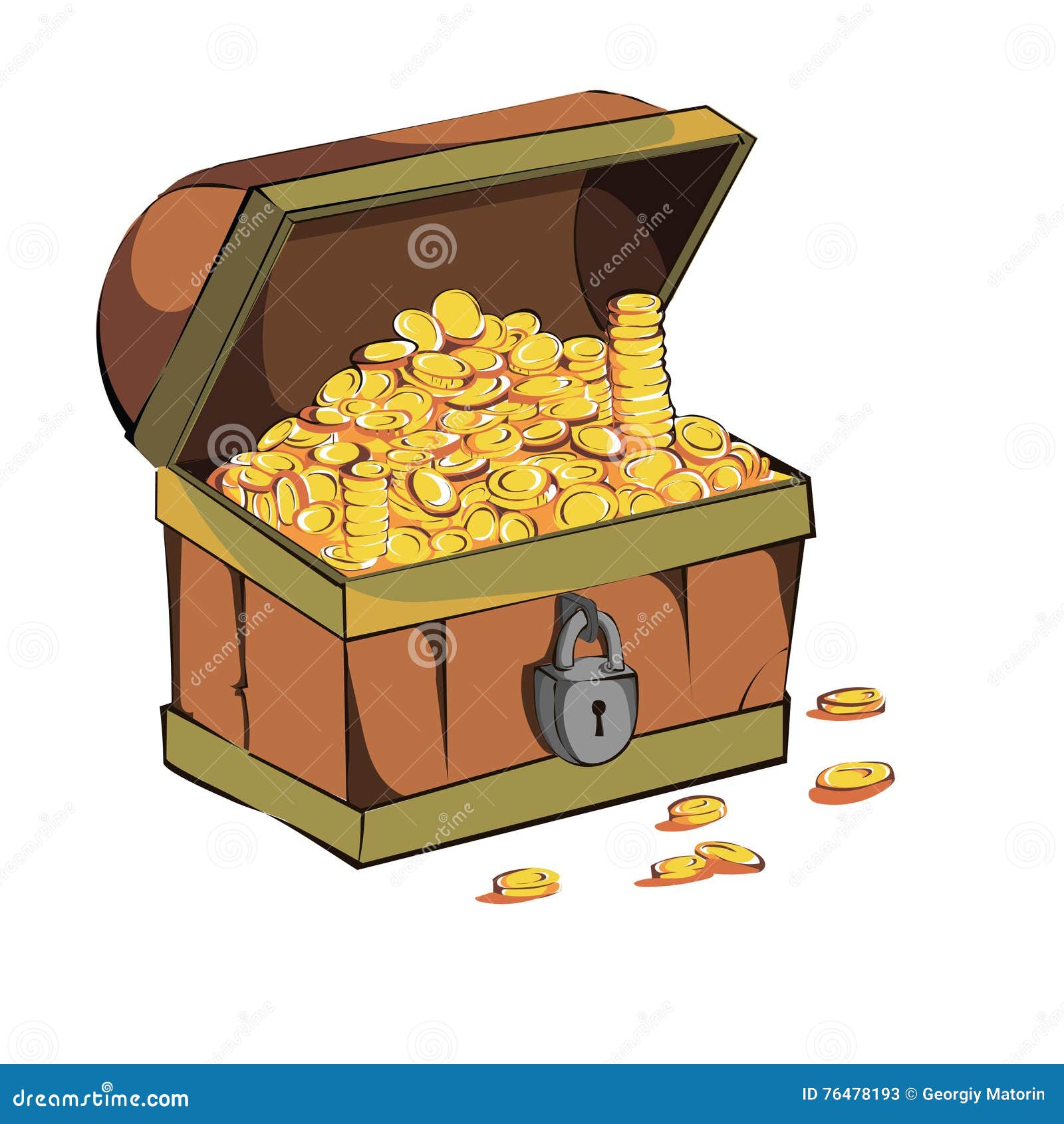 Coffer with gold coins stock vector. Illustration of prize - 76478193