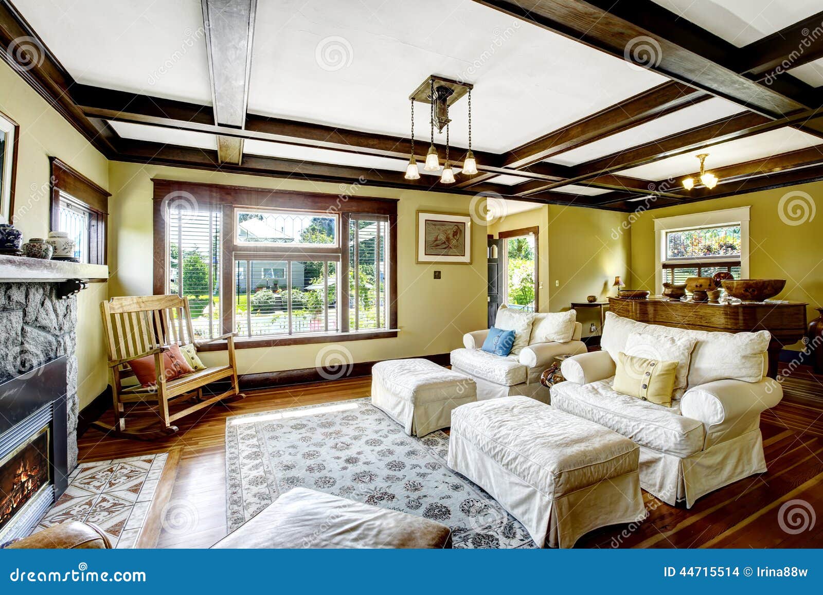 Coffered Ceiling In Living Room Stock Photo Image Of Brown